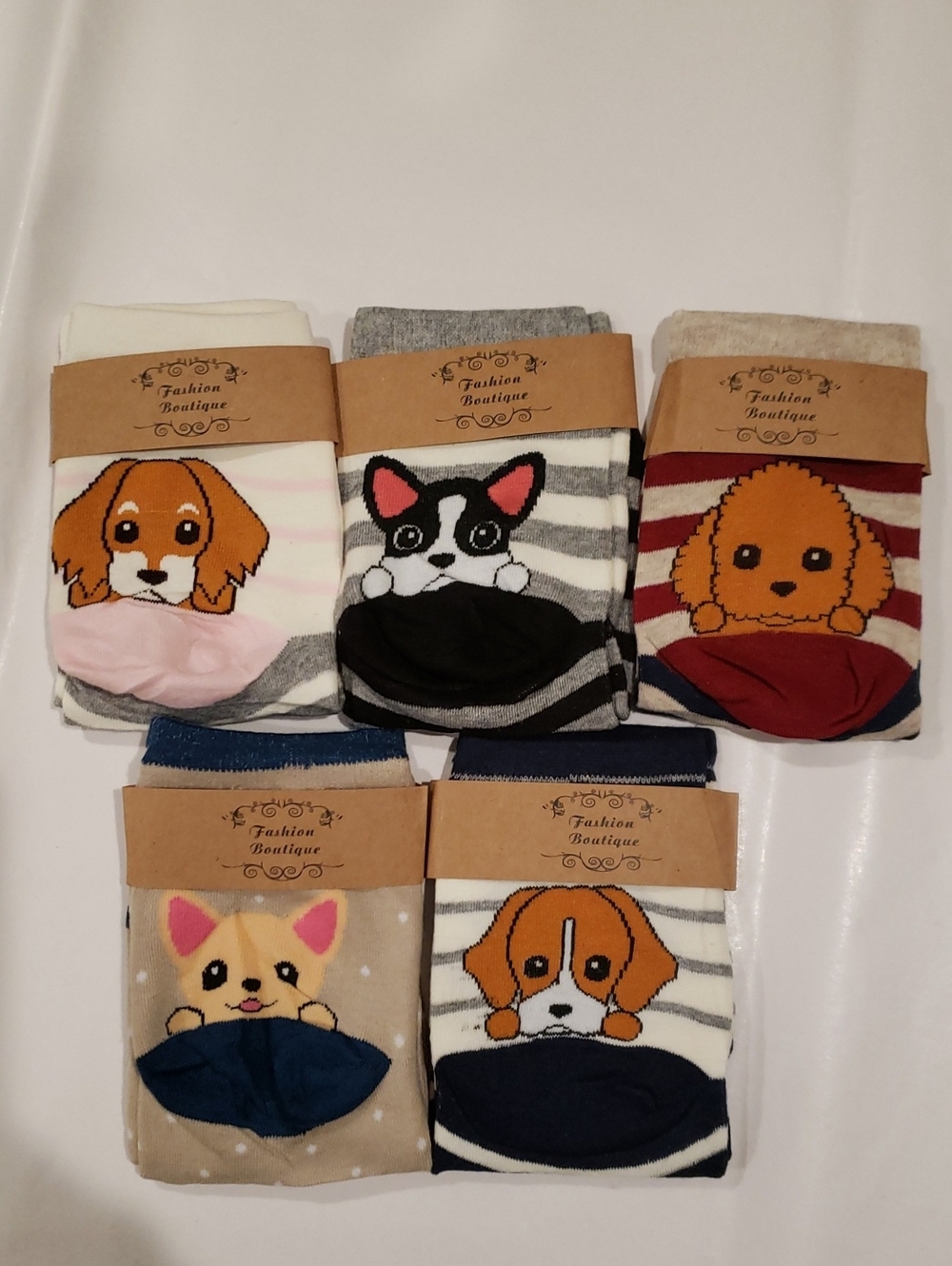 NWT Socks with Cute Dog Graphics Five Pack Multi Pack NEW